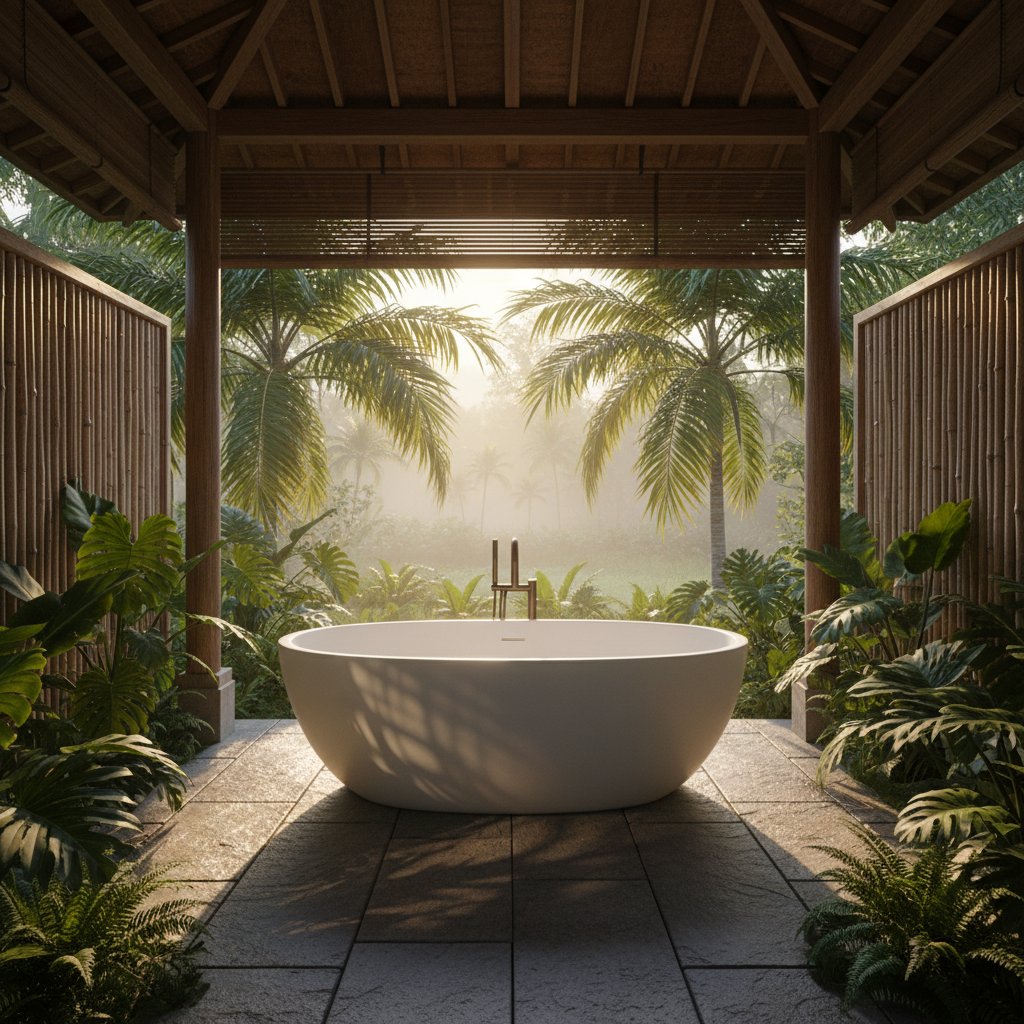 Luxurious freestanding bathtub in modern bathroom with natural light and minimalist design